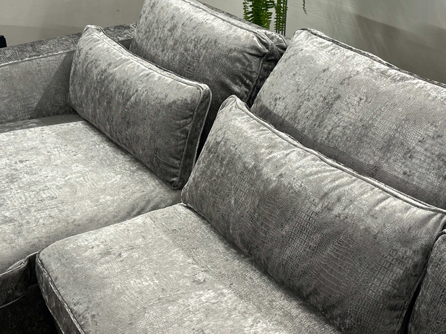 Ecksofa L-Form in Samt Silber Kroko-Optik
