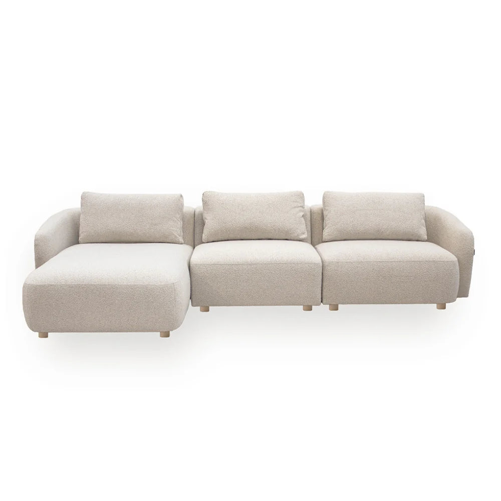 Nolio Modulsofa (links) in Bouclé Braun, 315 cm Breite | PolsterOase
