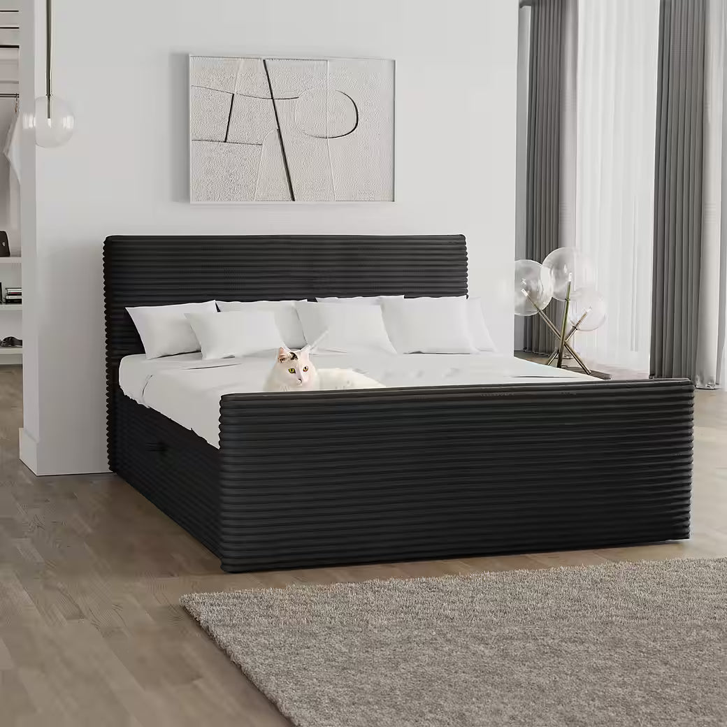 Boxspringbett Trento 120x200 cm mit Bettkasten, Topper und Bonellmatratze in Breitcord