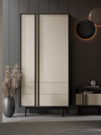 Alva 2 Türen – Moderner Design Schrank mit Schubladen & Metallfüßen (Beige)