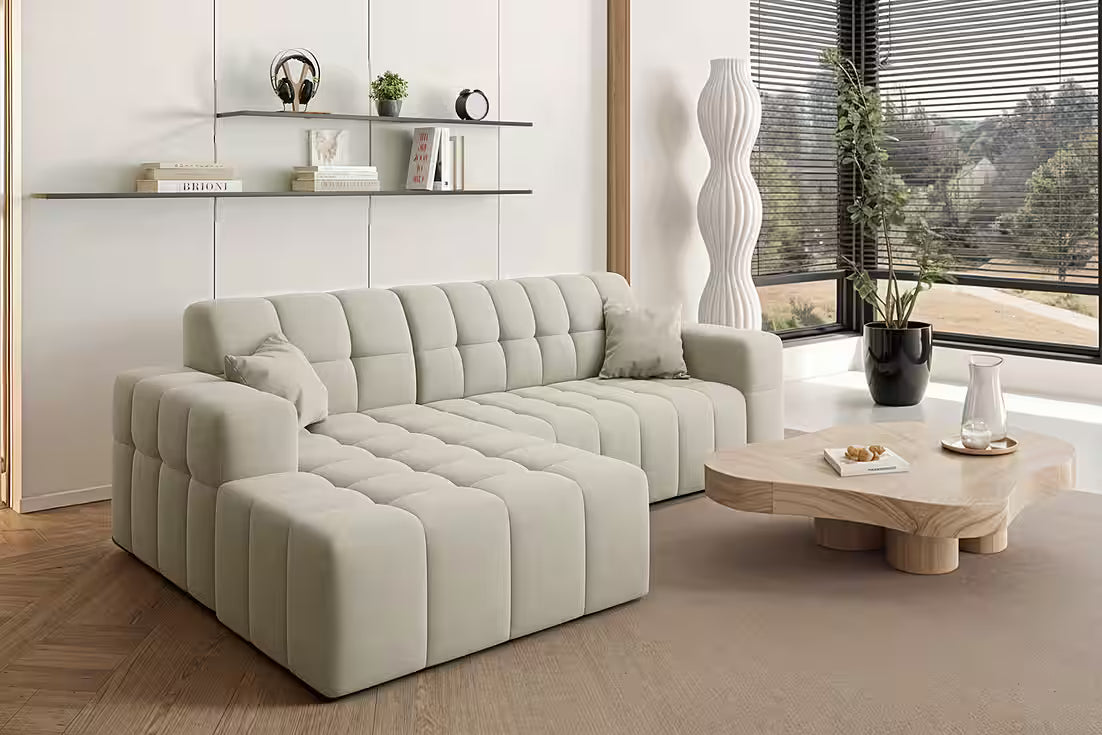 Ecksofa Nova (links) in Samtvelours, 265 cm Breite