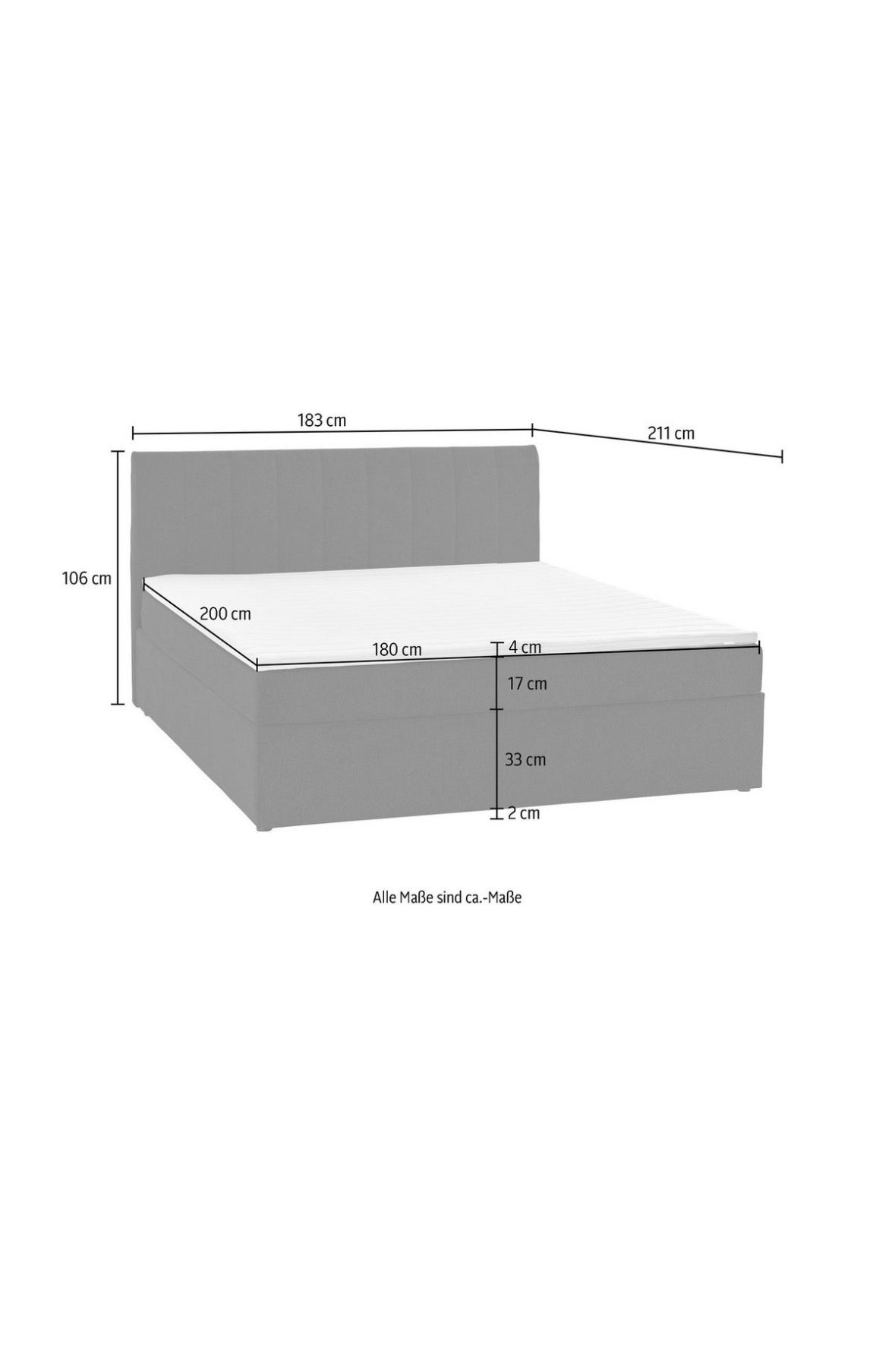 Boxbett / Boxspringbett 180x200cm mit Matratze in Schwarz - POLSTEROASE