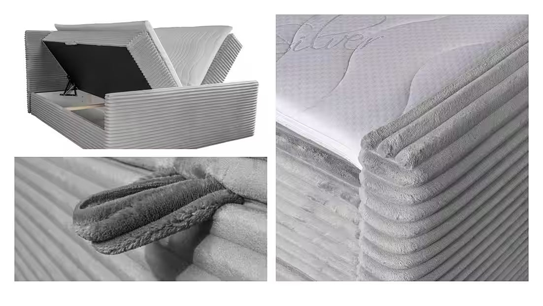Boxspringbett Trento 120x200 cm mit Bettkasten, Topper und Bonellmatratze in Breitcord