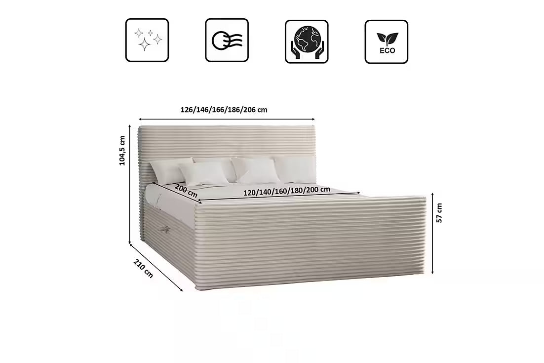 Boxspringbett Trento 120x200 cm mit Bettkasten, Topper und Bonellmatratze in Breitcord