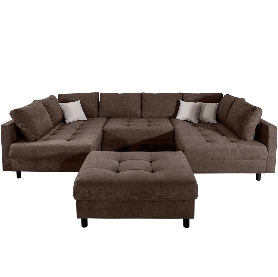 Wohnlandschaft mit Hocker in Microfaser, 298cm Breite | PolsterOase