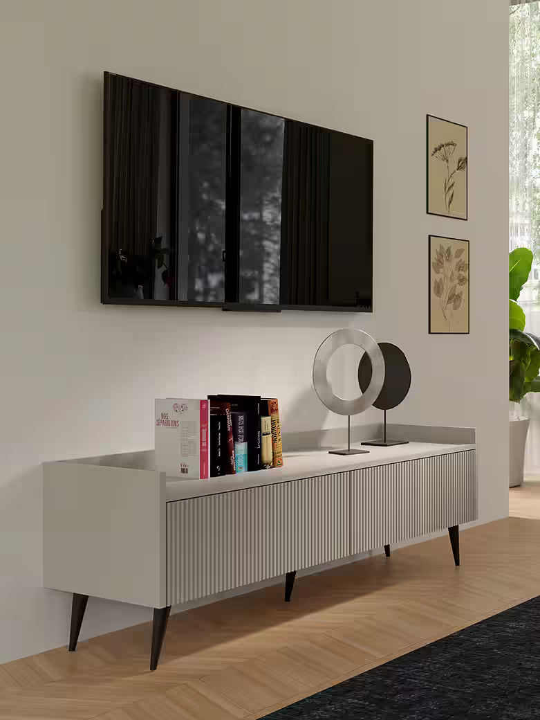 AVEN Board 121 cm – Design Lowboard kompakt mit 2 Türen (Kaschmir/Nussbaum)