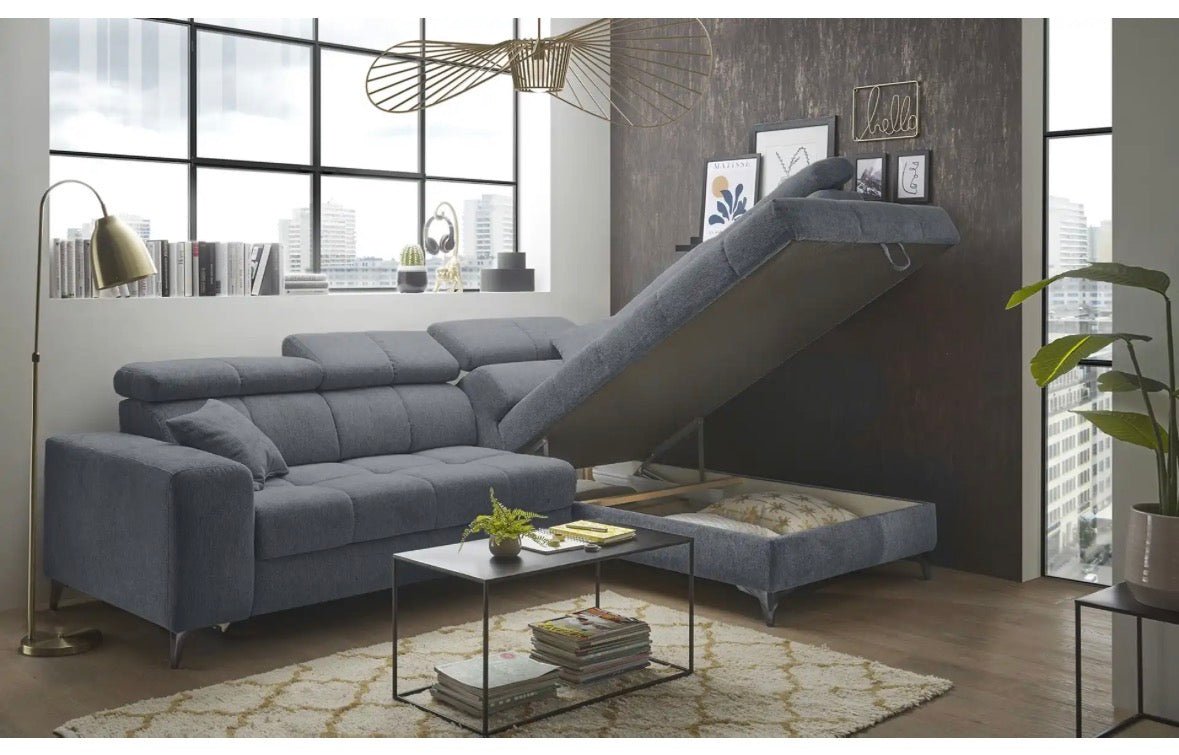 Elektrisches Ecksofa L - Form in Webstoff Anthrazit - POLSTEROASE