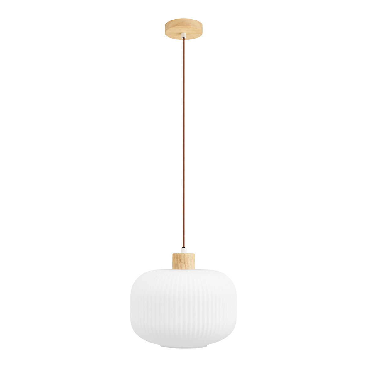 Argalo Pendelleuchte – Glas/Holz Weiß, Ø 30 cm