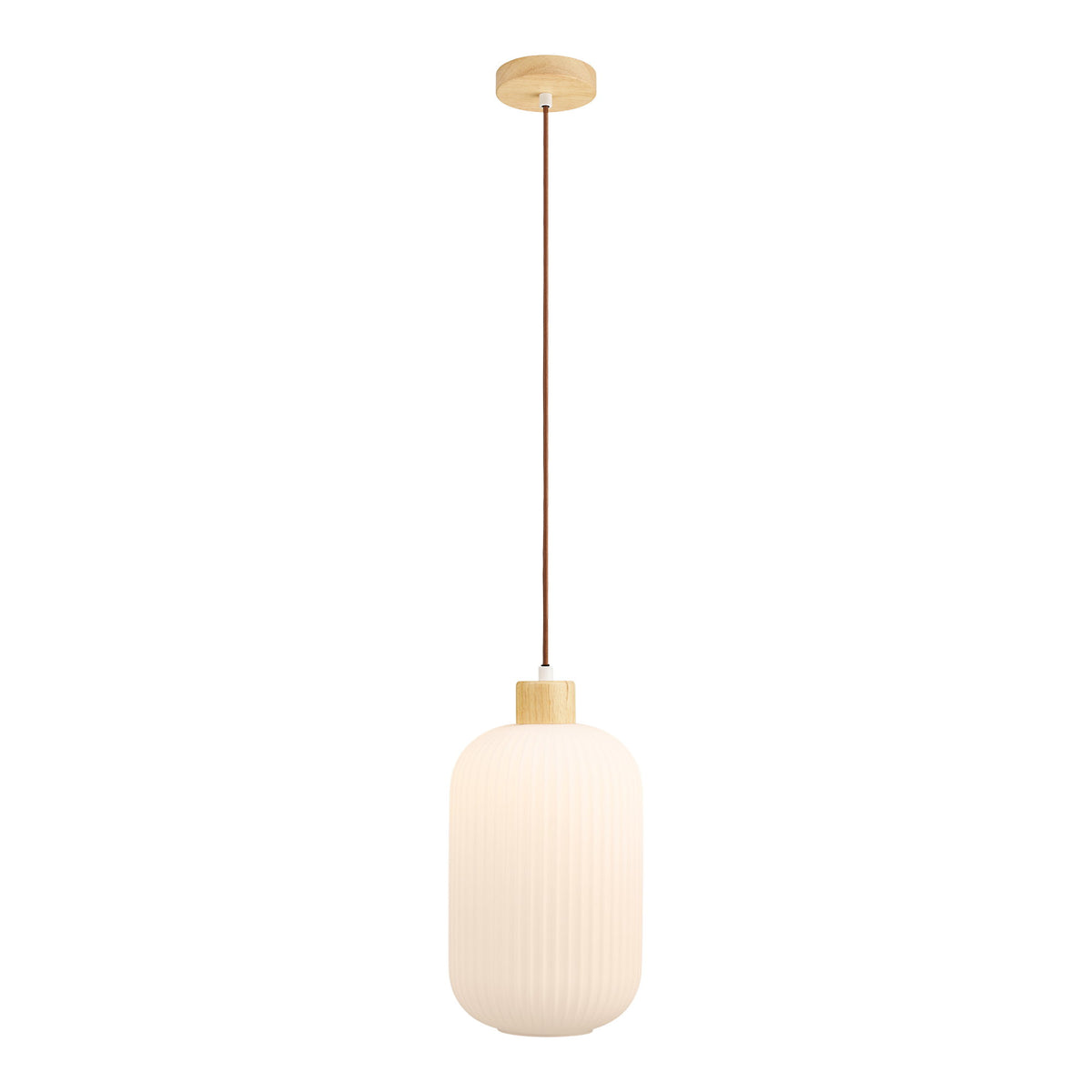 Argalo Pendelleuchte – Glas/Holz Weiß, Ø 20 cm