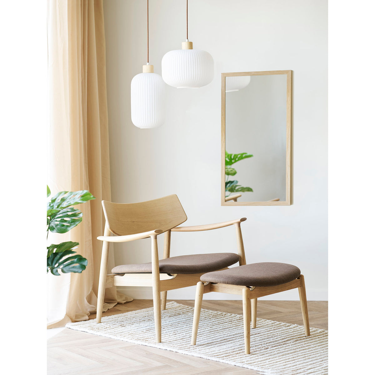 Argalo Pendelleuchte – Glas/Holz Weiß, Ø 20 cm