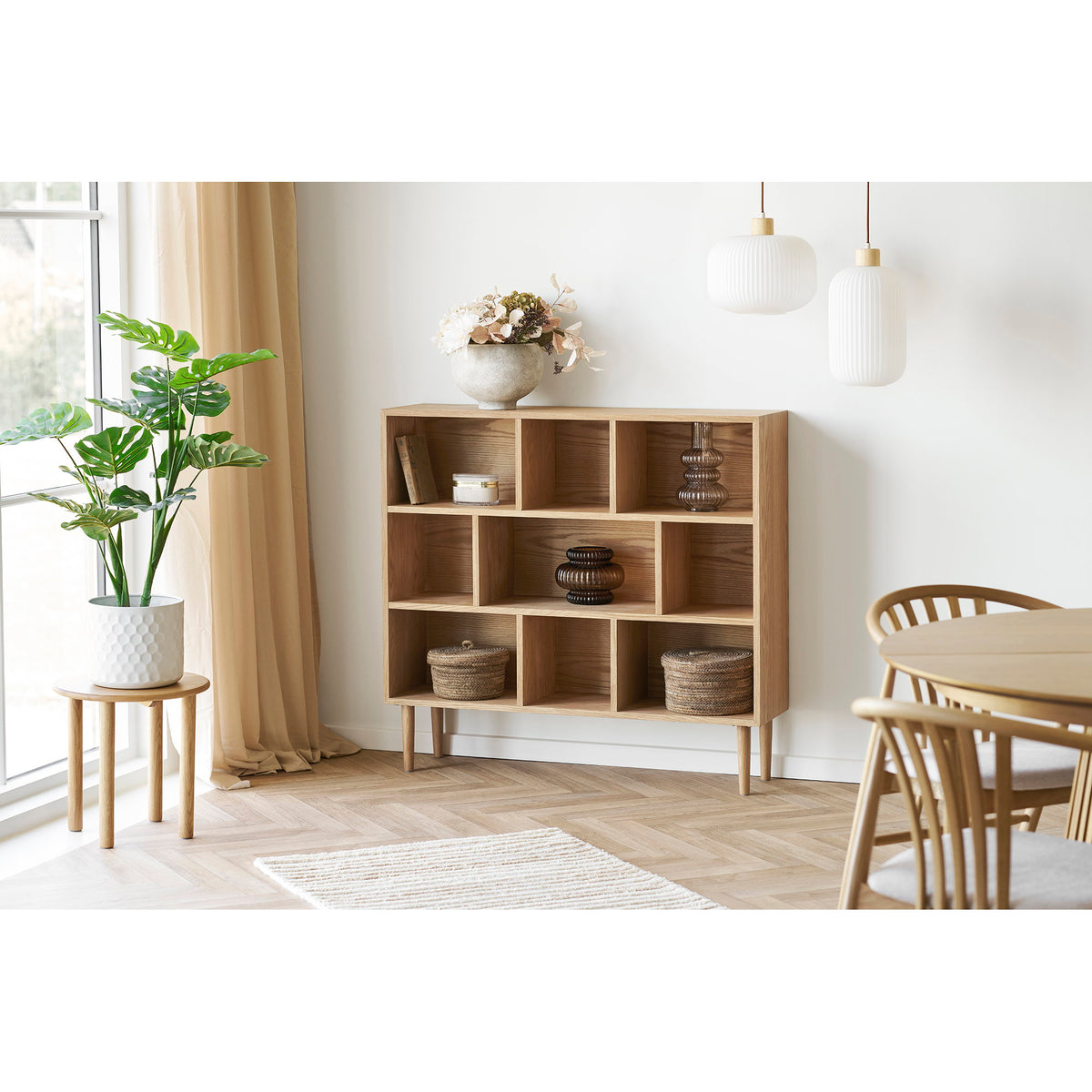 Argalo Pendelleuchte – Glas/Holz Weiß, Ø 20 cm