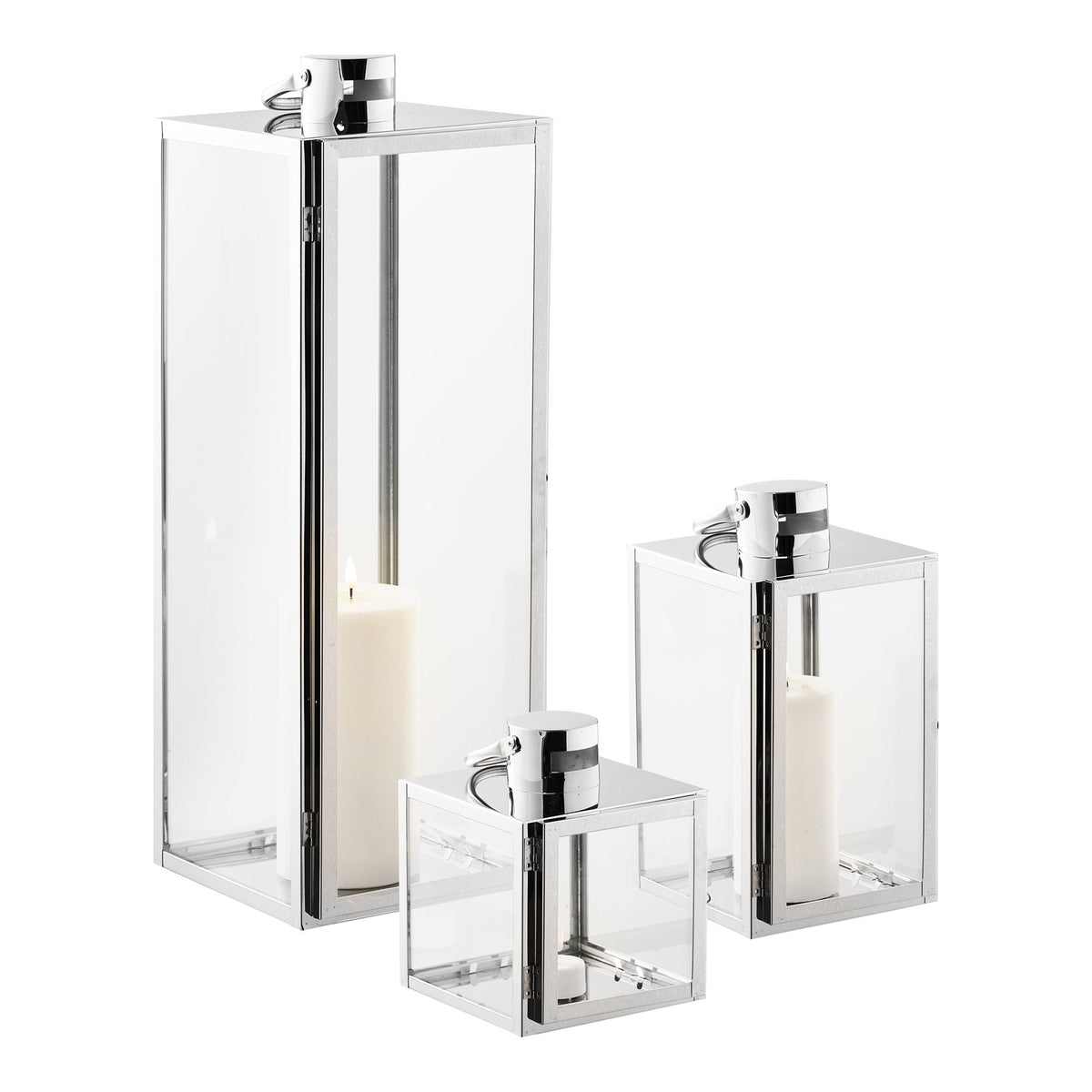 PolsterOase Möbel – Pota Laternen aus Glas und Metall, 3er, Set, Silber – Ansicht 3