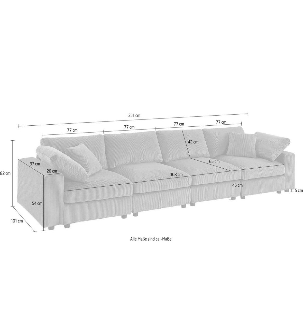 XXL - Modulsofa in Breitcord Anthrazit - POLSTEROASE