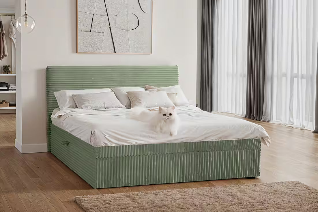 Boxspringbett Toulouse 140x200 cm mit Bettkasten, Topper und Bonellmatratze in Breitcord
