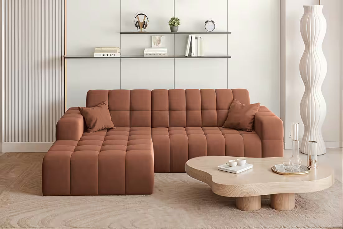 Ecksofa Nova (links) in Samtvelours, 265 cm Breite