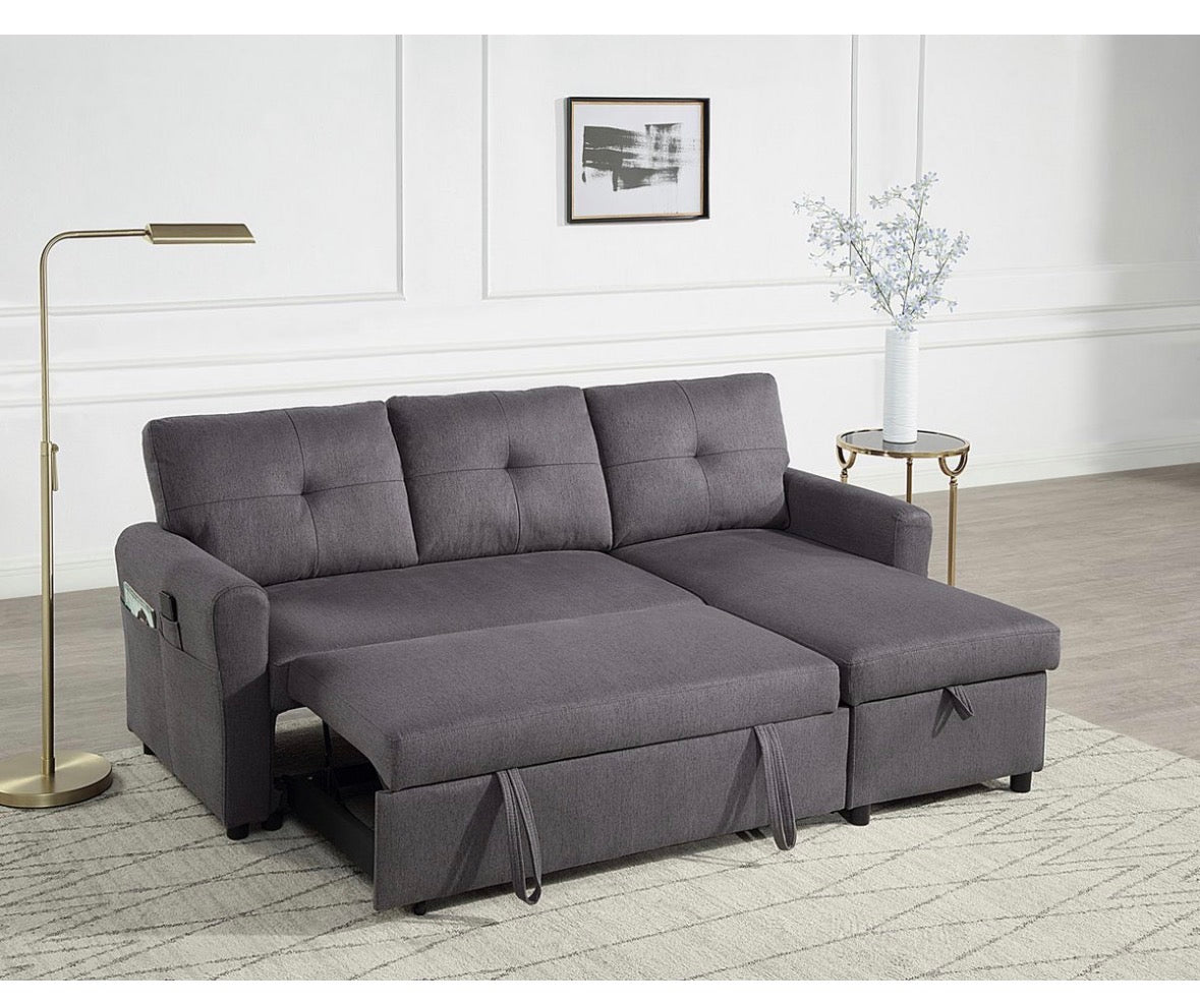 Ecksofa L-Form mit Schlaffunktion und Bettkasten in Anthrazit