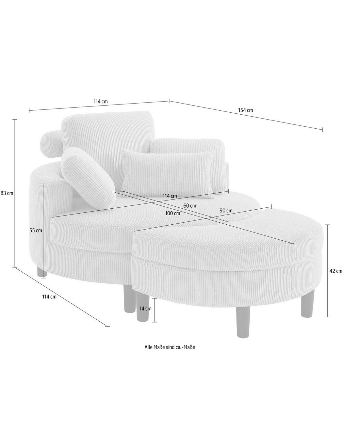 Loveseat / Relaxliege in Cord Anthrazit - POLSTEROASE