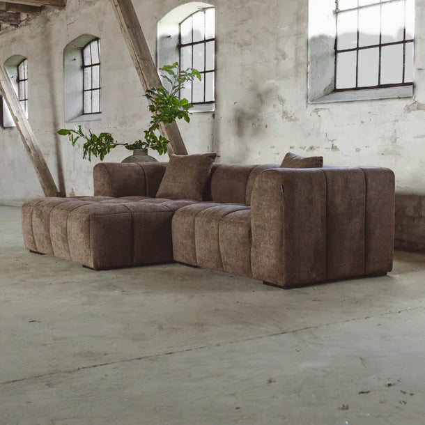 Bora Ecksofa (links) in Bouclé Braun, 240 cm Breite | PolsterOase