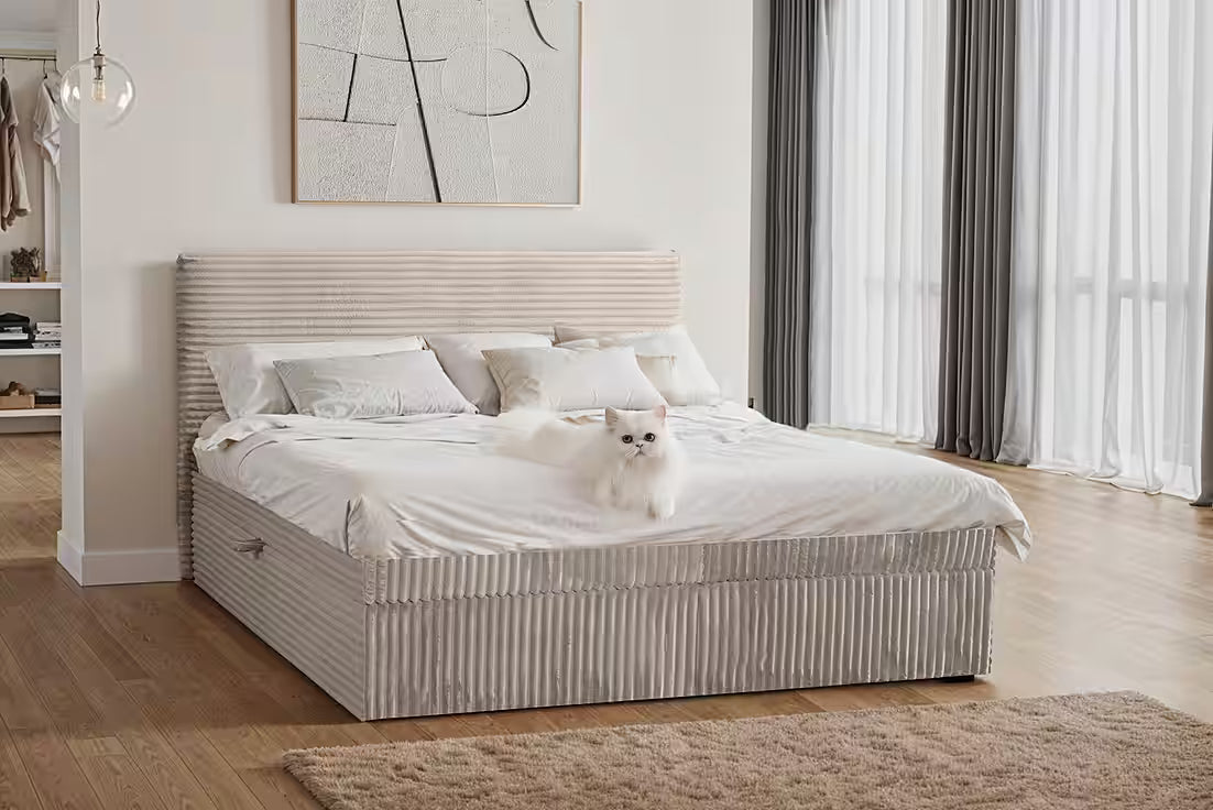 Boxspringbett Toulouse 140x200 cm mit Bettkasten, Topper und Bonellmatratze in Breitcord