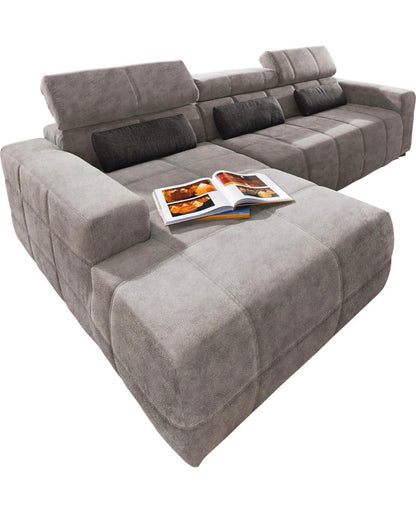 Ecksofa L - Form mit manueller Sitztiefenverstellung in Lederoptik Braun - POLSTEROASE