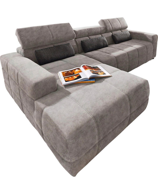 Ecksofa L - Form mit manueller Sitztiefenverstellung in Lederoptik Braun - POLSTEROASE