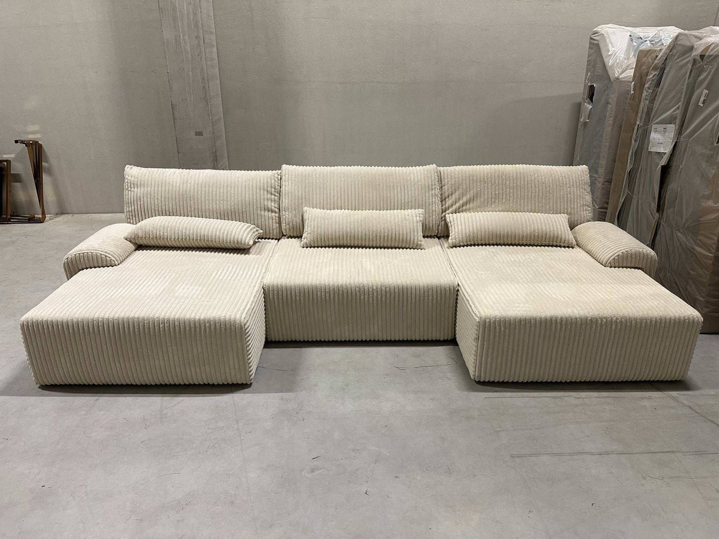 Wohnlandschaft mit Schlaffunktion in Breitcord Beige - POLSTEROASE