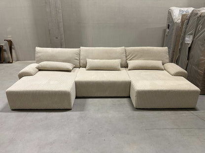 Wohnlandschaft mit Schlaffunktion in Breitcord Beige - POLSTEROASE