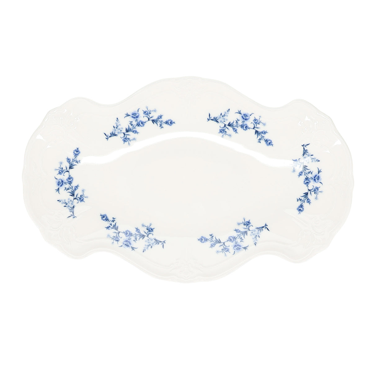bonbistro Servierplatte 39 x 25 cm blaues Blumenmuster Retro – 2er-Set – Produktansicht 1
