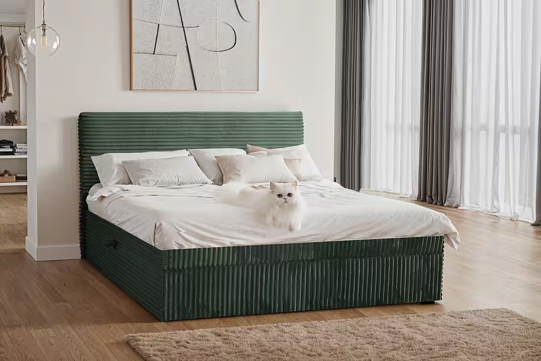 Boxspringbett Toulouse 120x200 cm mit Bettkasten, Topper und Bonellmatratze in Breitcord