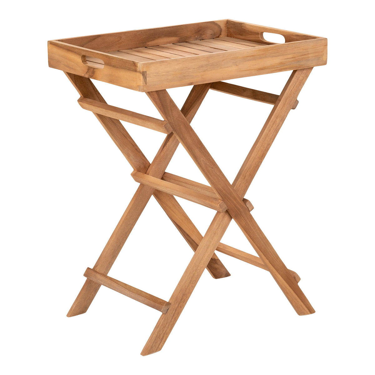 PolsterOase Möbel – Ronda Tabletttisch aus Teakholz, Natur, 29 × 39 × 49, 5 cm