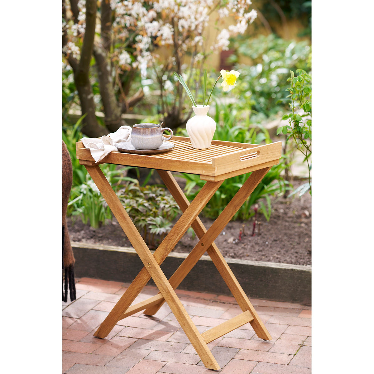 PolsterOase Möbel – Ronda Tabletttisch aus Teakholz, Natur, 60 × 40 × 70 cm – Ansicht 2