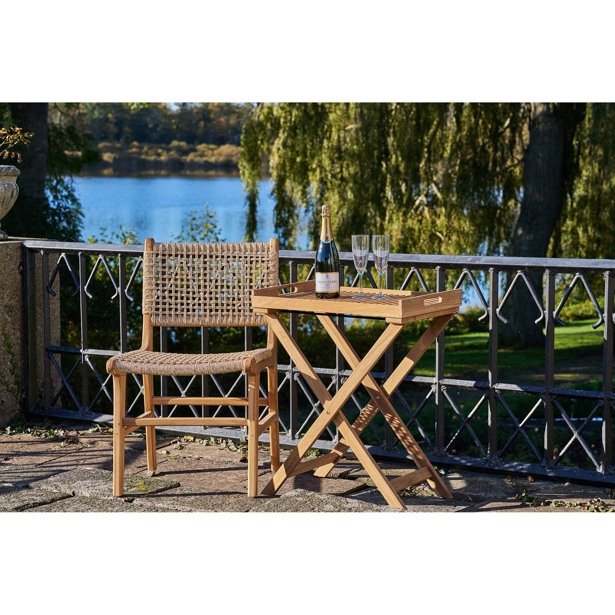 PolsterOase Möbel – Ronda Tabletttisch aus Teakholz, Natur, 60 × 40 × 70 cm – Ansicht 9