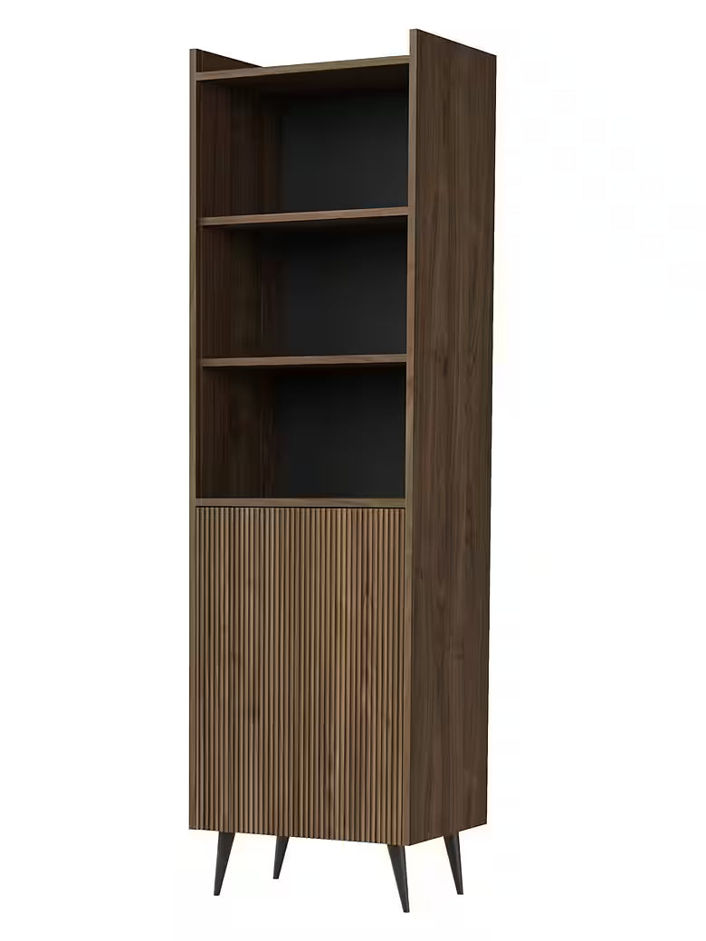 AVEN 180 cm – Design Standregal mit Push-to-Open (Kaschmir/Nussbaum)