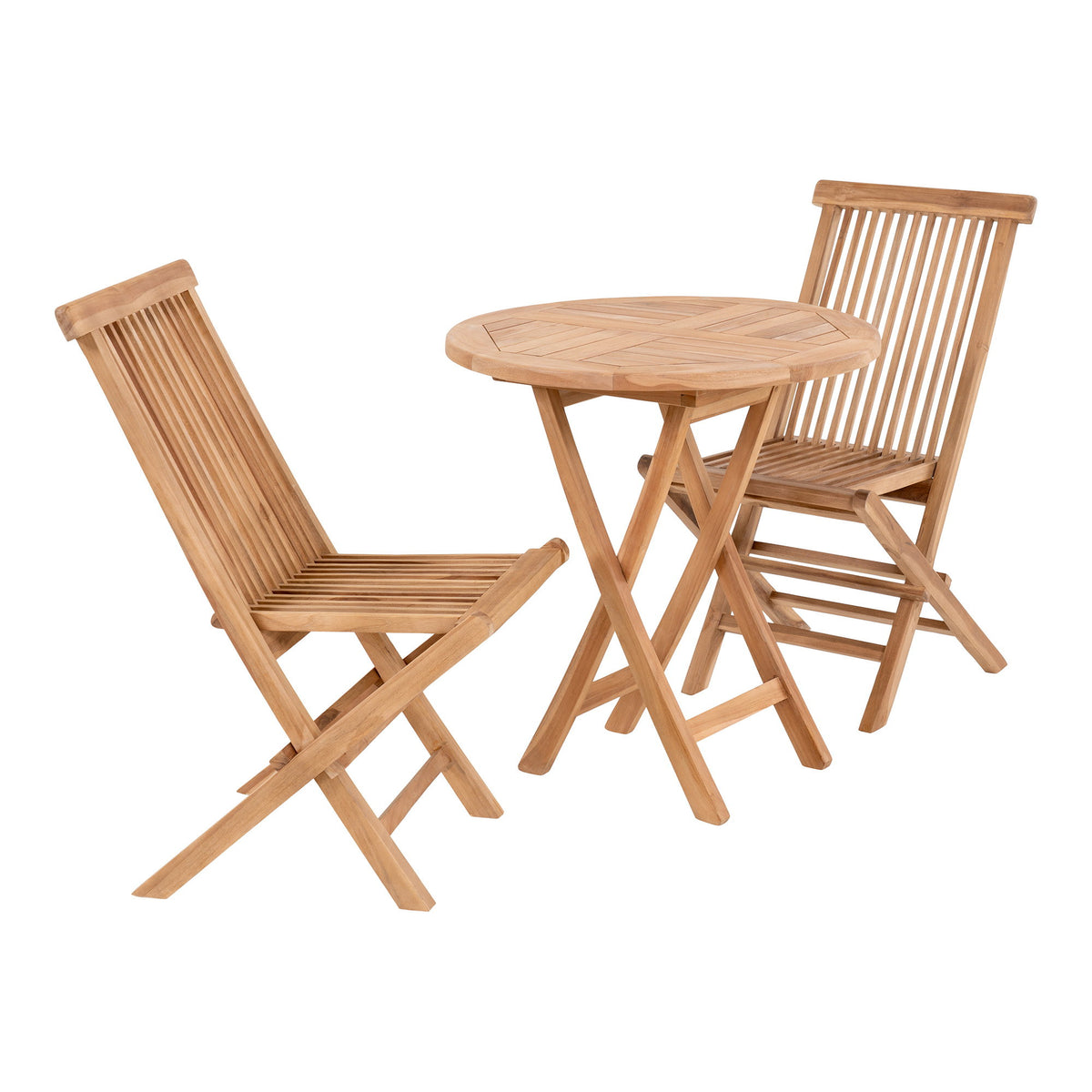 PolsterOase Möbel – Garten, Set aus Teakholz, Natur, Beistelltisch und 2 Stühle
