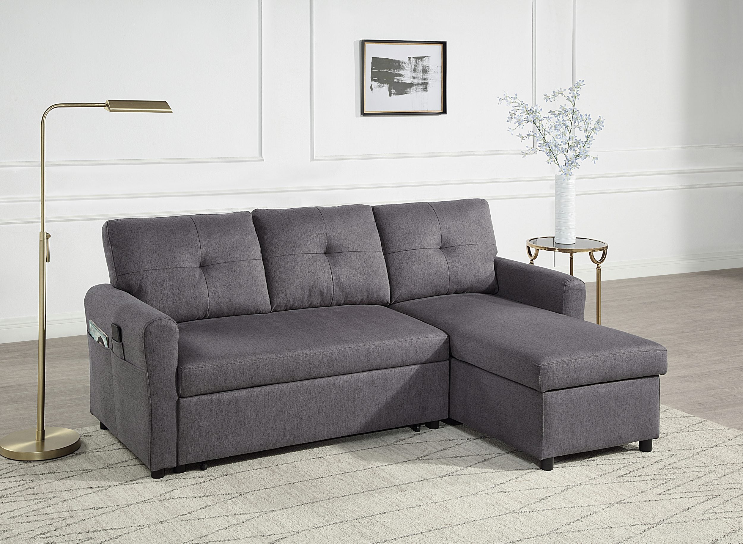 Ecksofa mit Schlaffunktion und Bettkasten, 199 cm Breite