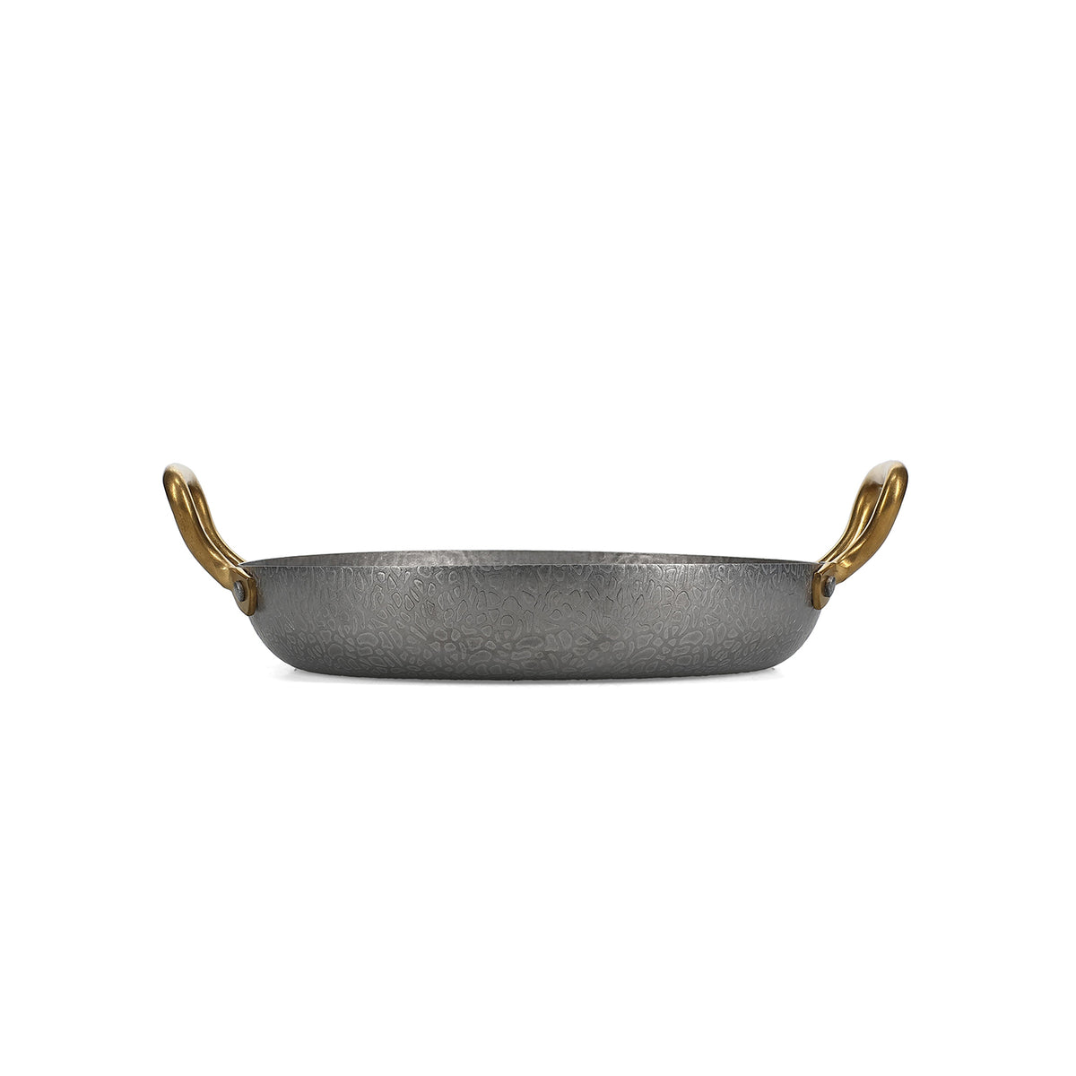 bonbistro Servierschale 24 x H5 cm mit goldenem Griff, gehämmertes Antiksilber – Produktansicht 1