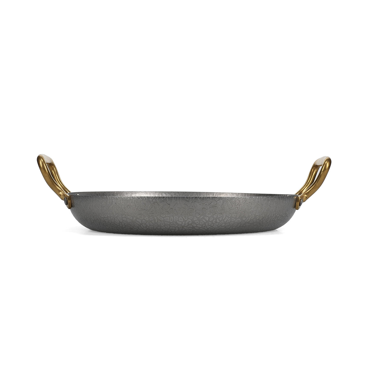 bonbistro Servierschale 28 × H5 cm mit goldenem Griff, gehämmertes Antiksilber – Produktansicht 1