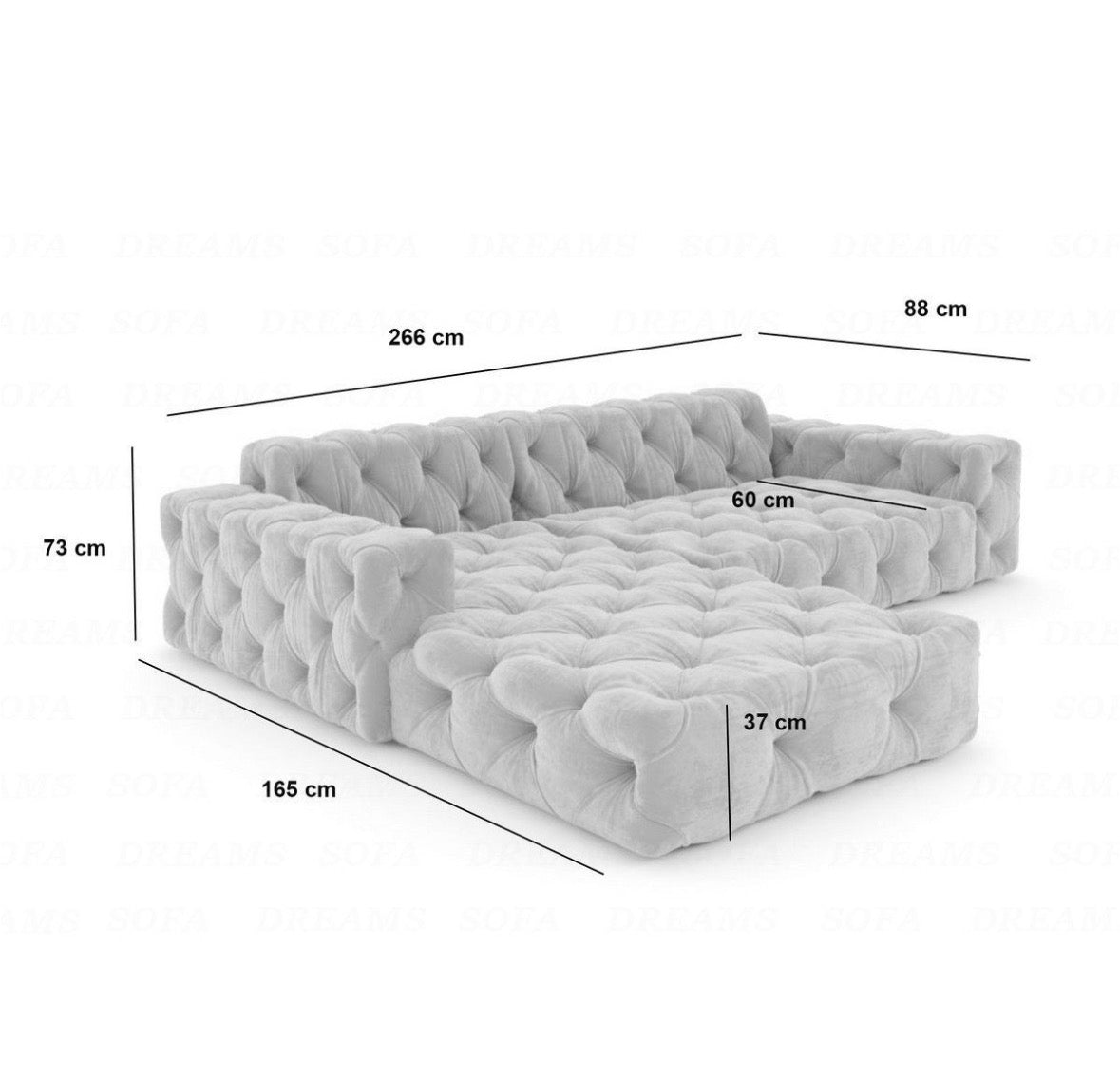 Ecksofa in Samt Schwarz - Chesterfield, 266 cm Breite | PolsterOase