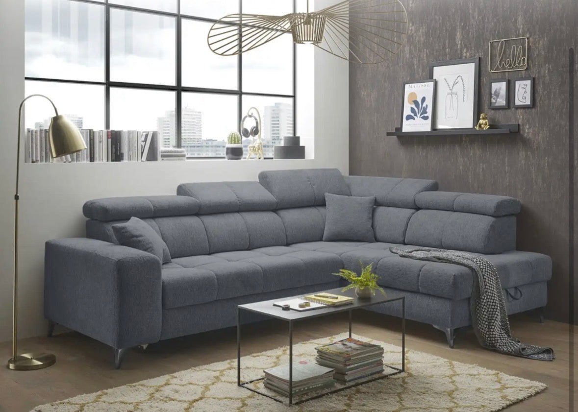 Elektrisches Ecksofa L - Form in Webstoff Anthrazit - POLSTEROASE