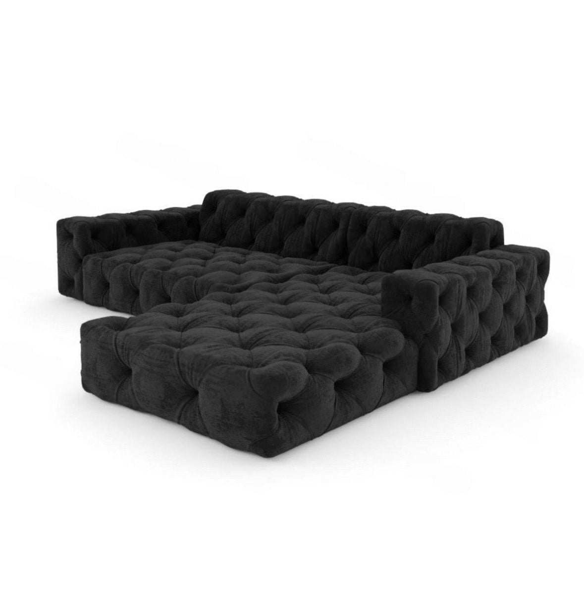 Ecksofa (rechts) in Samt Schwarz - Chesterfield, 266 cm Breite | PolsterOase