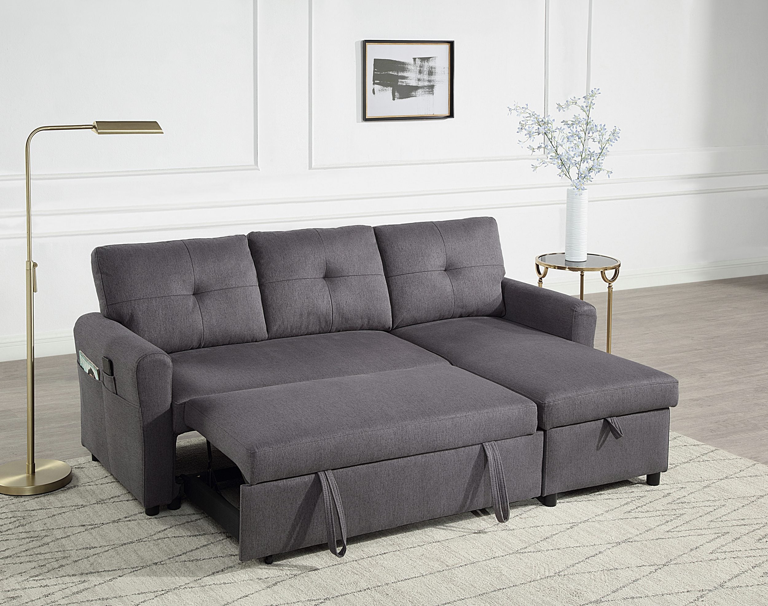 Ecksofa mit Schlaffunktion und Bettkasten, 199 cm Breite