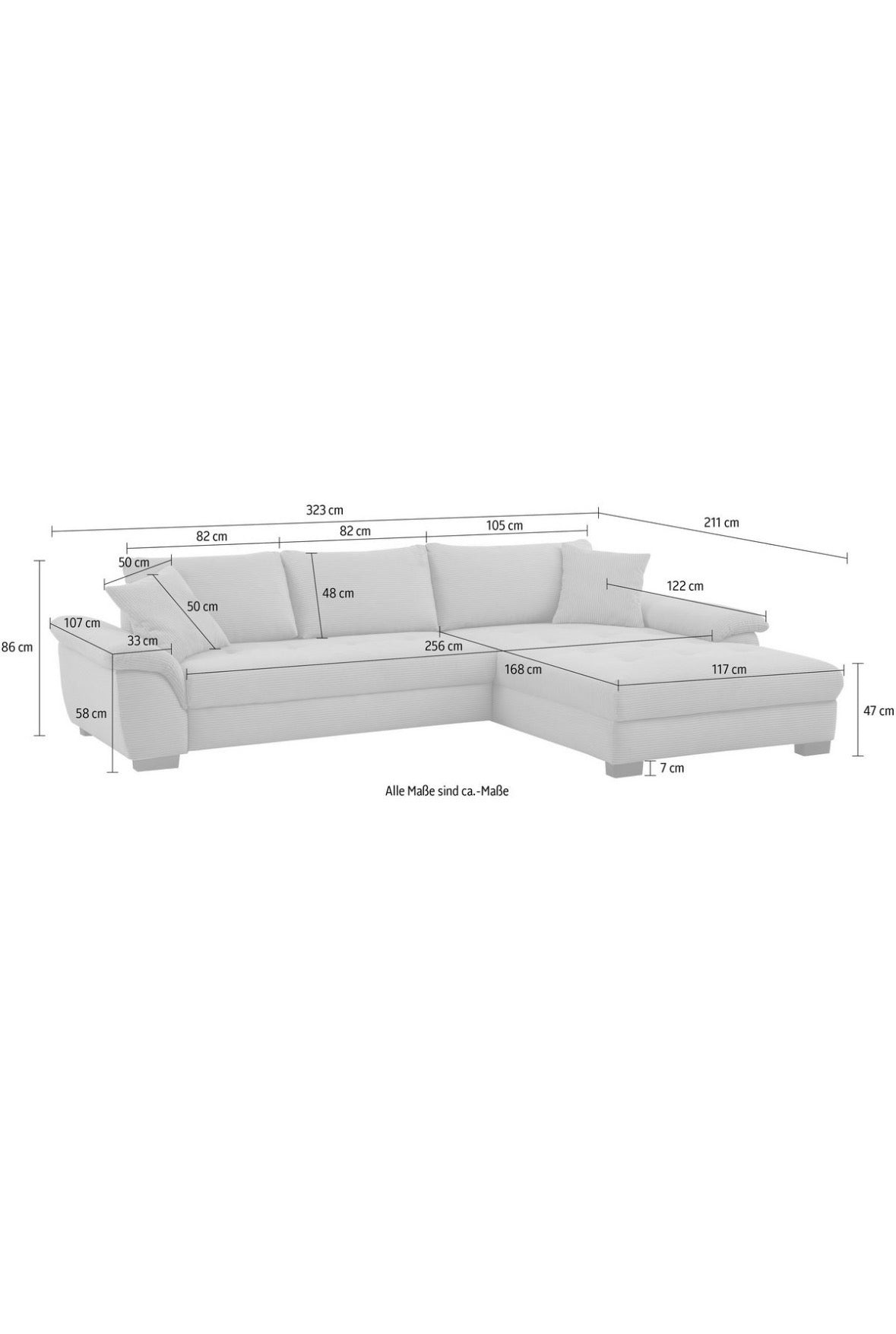 Ecksofa L - Form mit Schlaffunktion + BK in Cord Beige - POLSTEROASE
