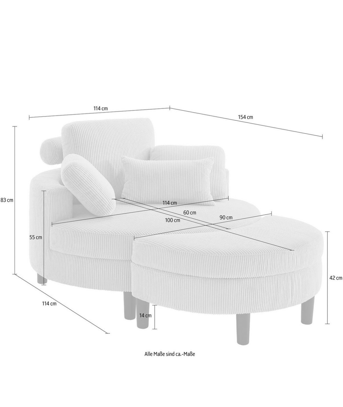 Loveseat / Relaxliege in Cord Creme / Beige - POLSTEROASE