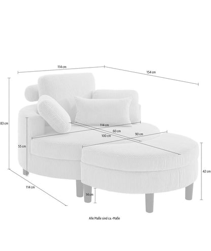 Loveseat / Relaxliege in Cord Creme / Beige - POLSTEROASE
