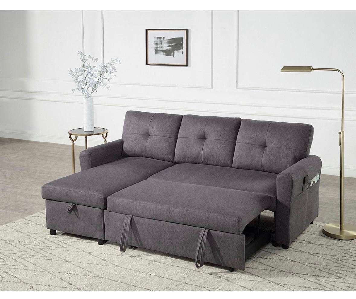 Ecksofa L-Form mit Schlaffunktion und Bettkasten in Anthrazit