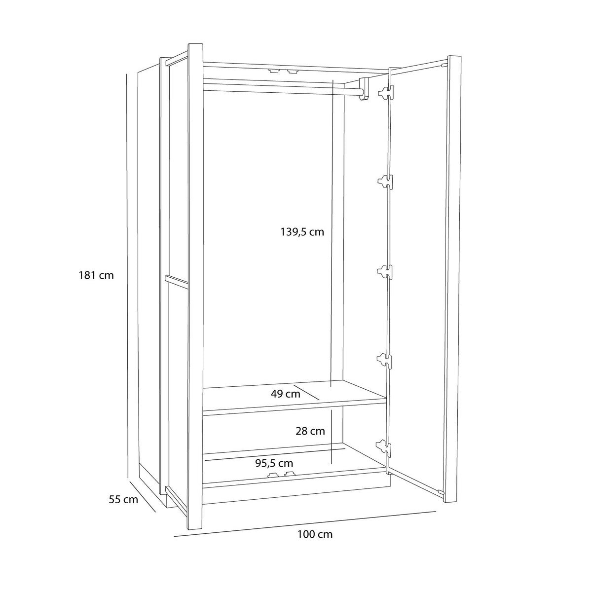 Kura Kleiderschrank, Natur, Groß