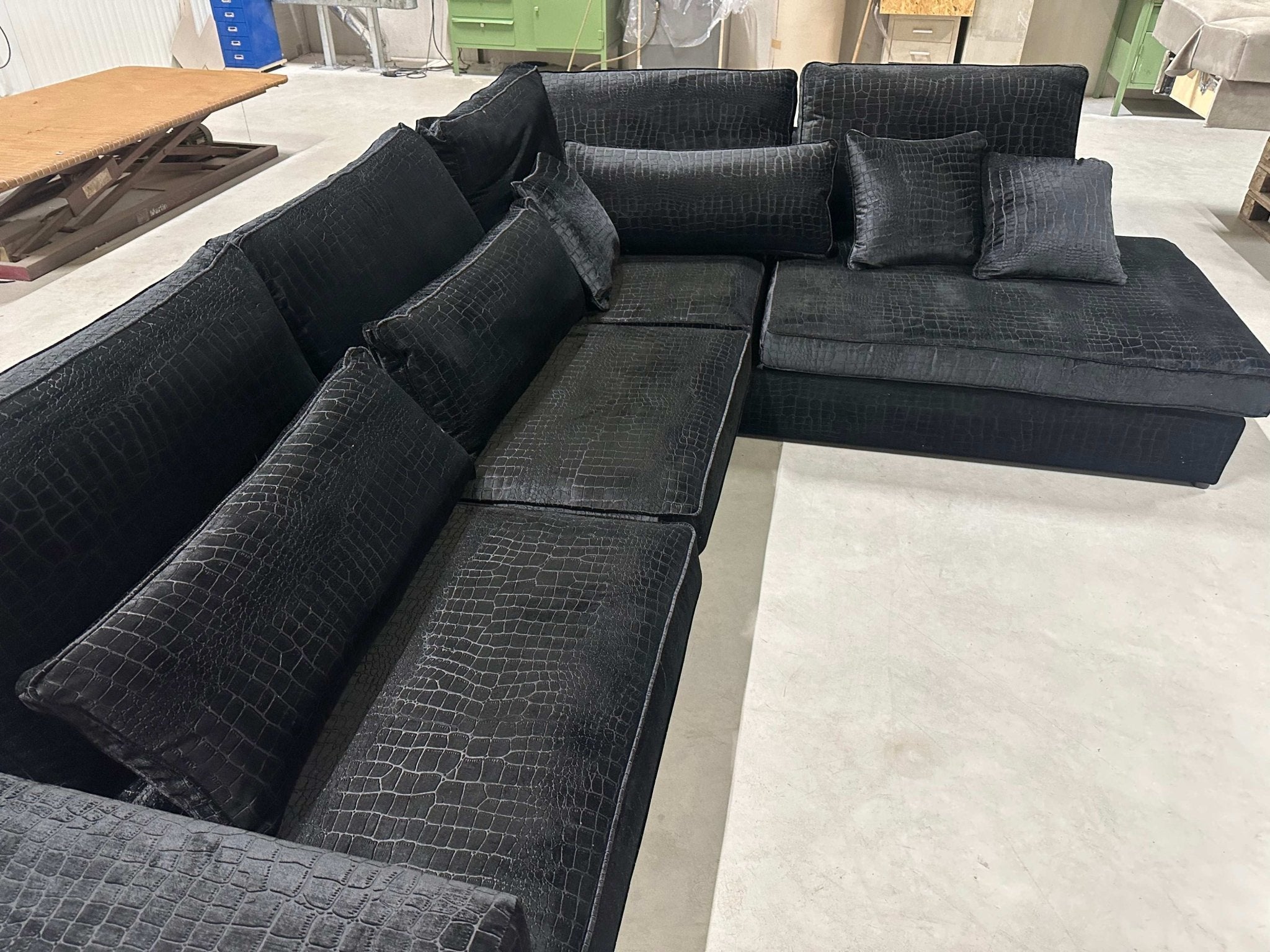 Ecksofa L - Form in Samt Kroko - Optik Anthrazit - POLSTEROASE