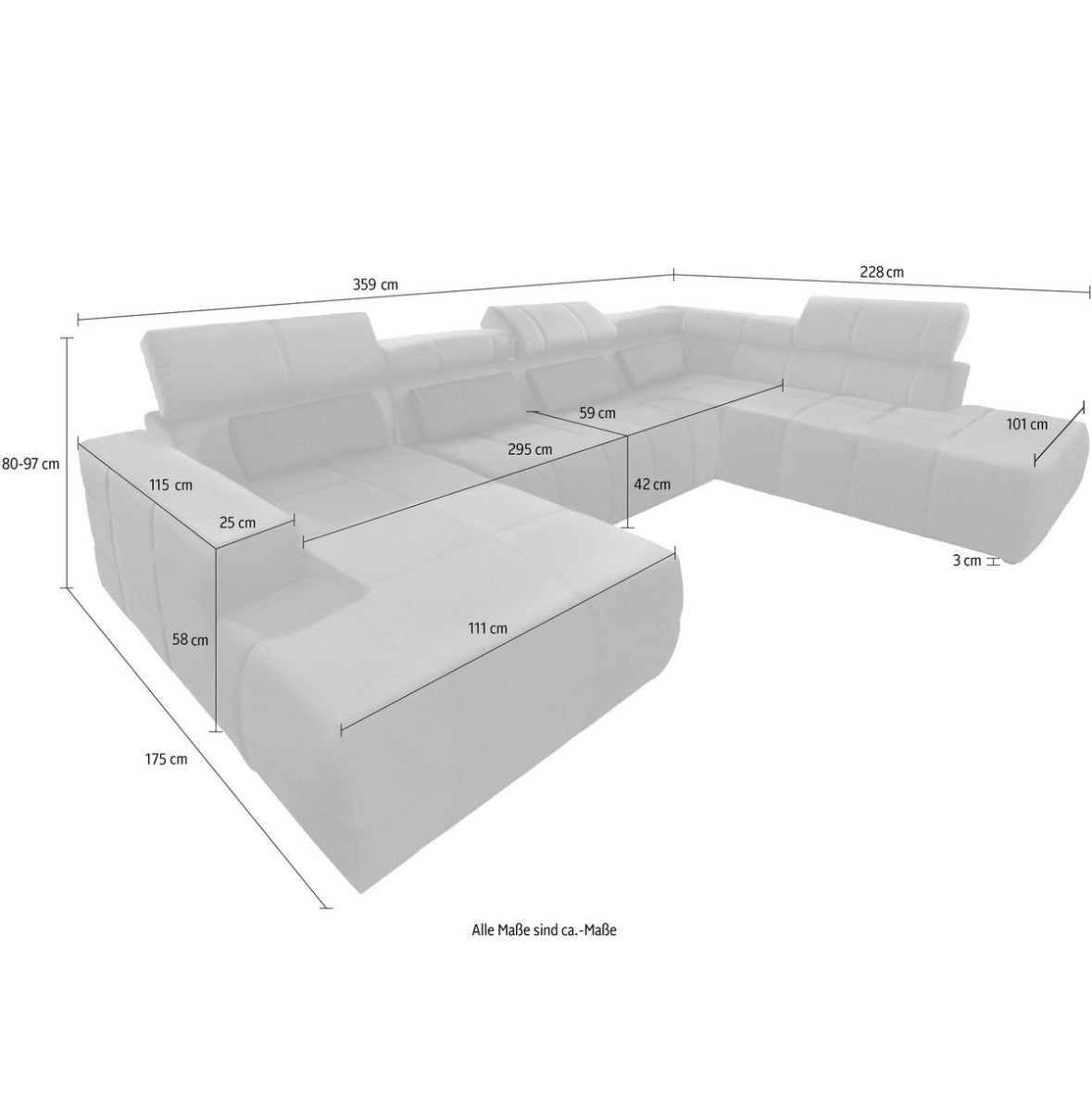 Wohnlandschaft in Microfaser, 359cm Breit | PolsterOase - POLSTEROASE