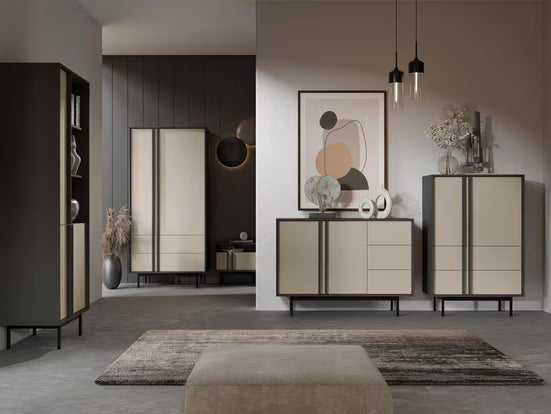 Alva 2 Türen – Moderner Design Schrank mit Schubladen & Metallfüßen (Beige)