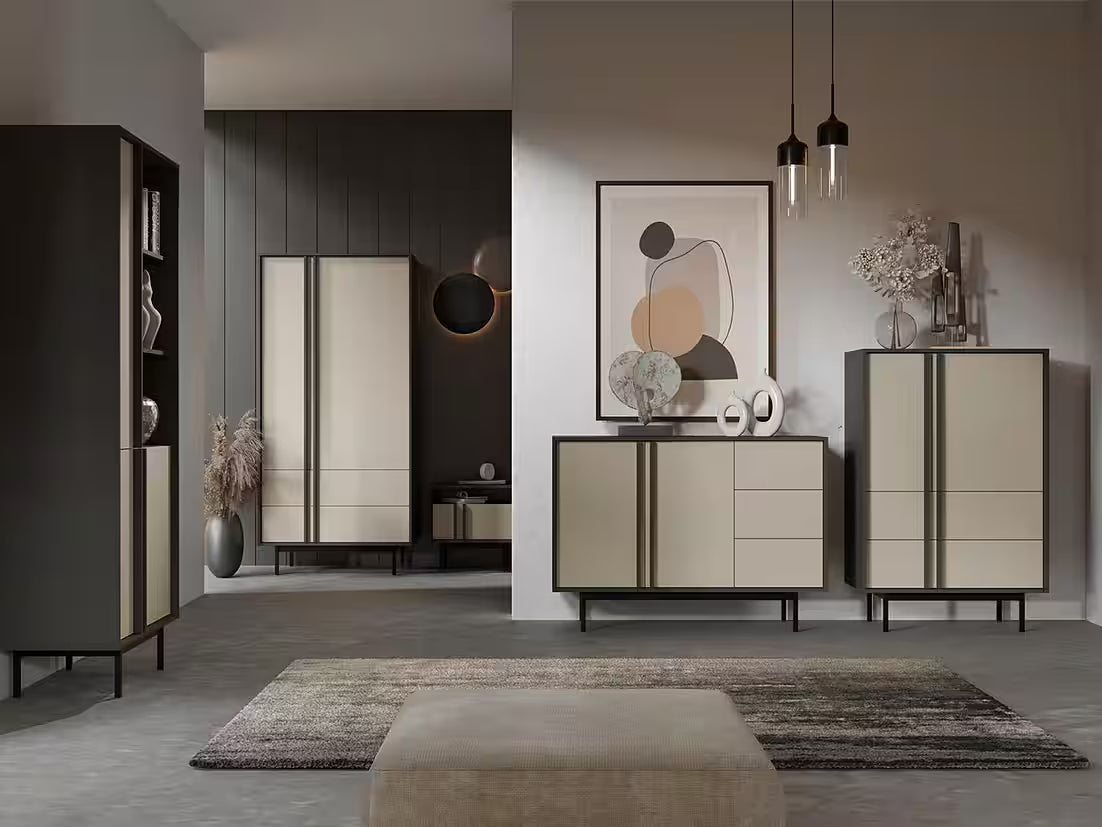 Alva 123 cm – Moderner Schminktisch mit 2 Schubladen & Metallfüßen (Beige)